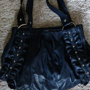Nine & Co Blue Leather Handbag with ruffles